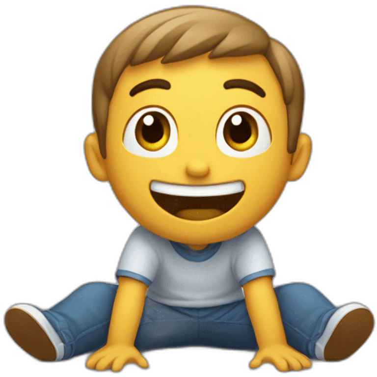 a guy sitting on the floor, who spreads his arms in surprise and smiles a little at the comicality of the situation emoji