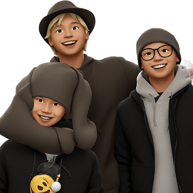 happy boys in stylish hats emoji