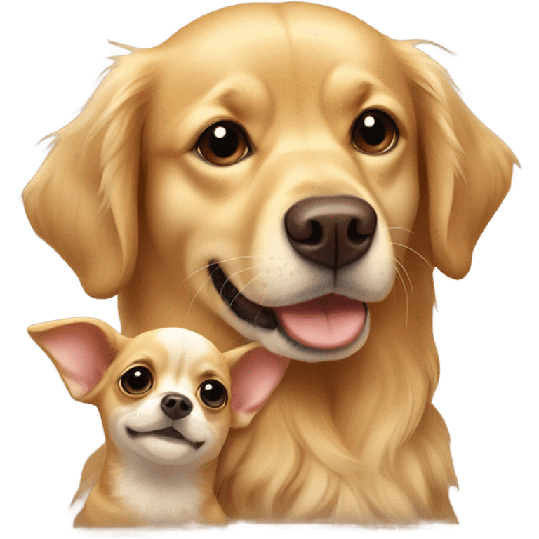 Golden retriever and brown chihuahua cuddling emoji