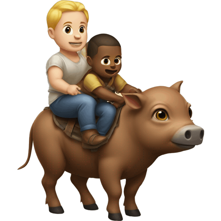 a human baby riding a mutant sow emoji