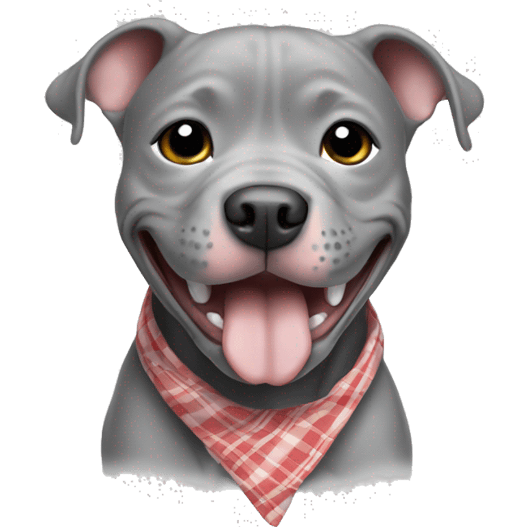 Solid Grey smiling pitbull puppy wearing handkerchief emoji