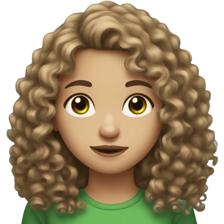 Long curly brown haired girl with green eyes and light skin emoji