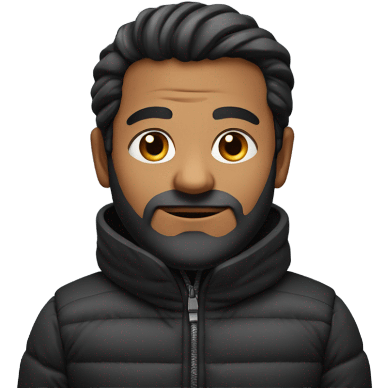 Indian man wearing a black puffer with sleeves rolled up to his mid forearm with black hair and in his 50s with receded hairline emoji