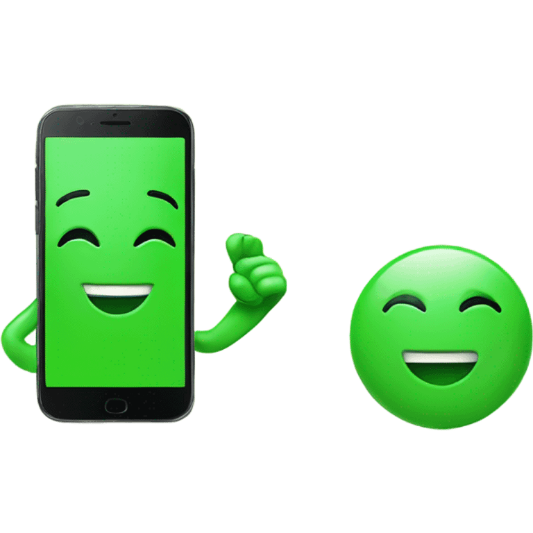 Green smartphone feeling happy emoji