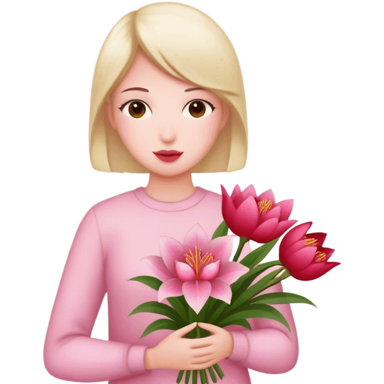 Hase mit pinken Lilien und roten Pfingstrosen in der Hand emoji