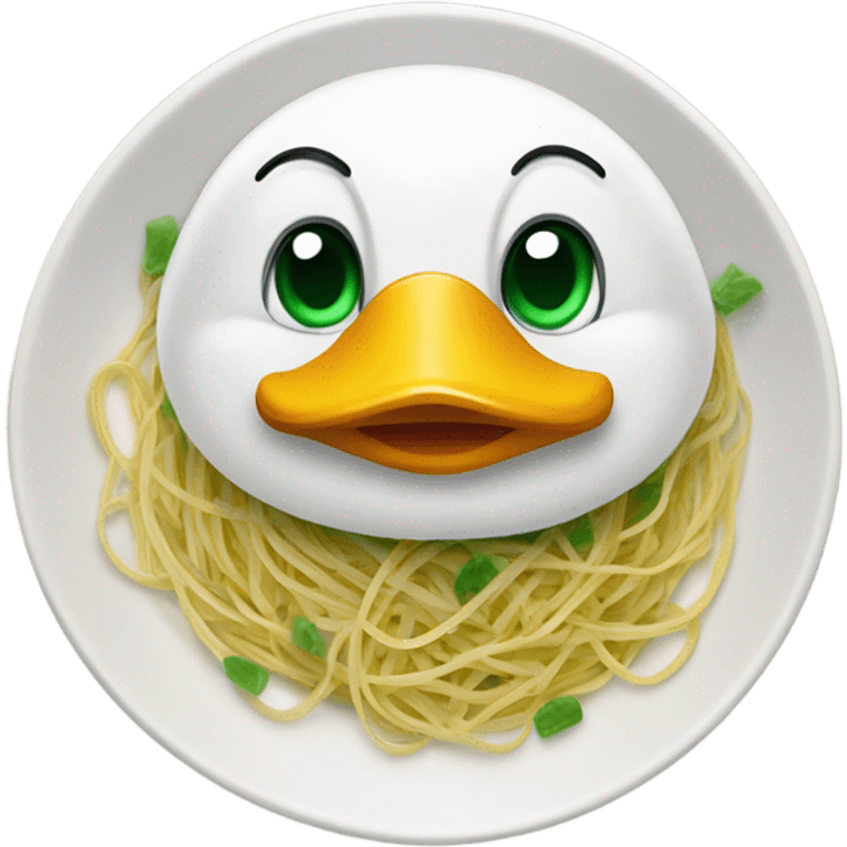 Duck eating pasta emoji