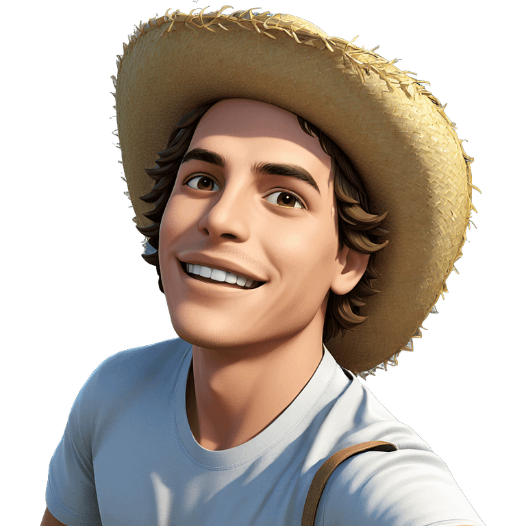 boy in straw hat smiling emoji