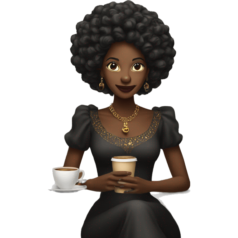 Black queen with coffee emoji