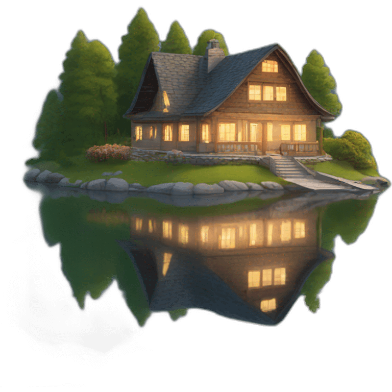 large cottage overlooking a beautiful lake. emoji