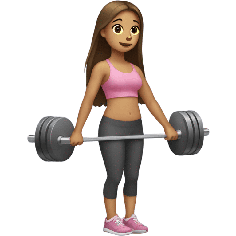 A girl on a scale holding weights  emoji