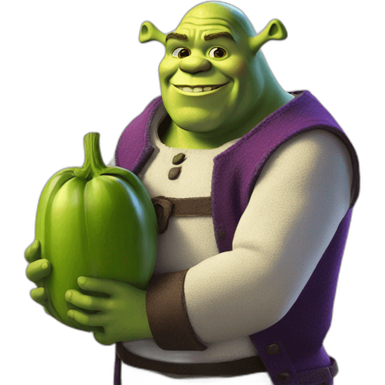 shrek holding Aubergine emoji