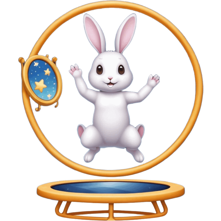 rabbit jumping on trampoline with faeries and starry sky and mirror emoji