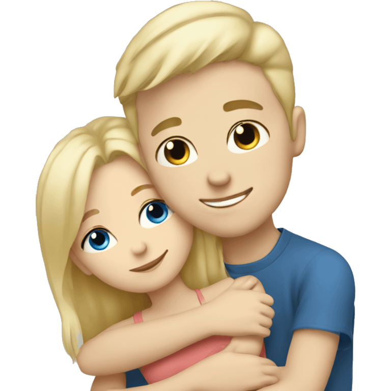 blonde girl cuddling with blonde boy blue eyed emoji