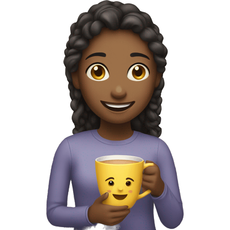 smiling girl with cup indoors emoji