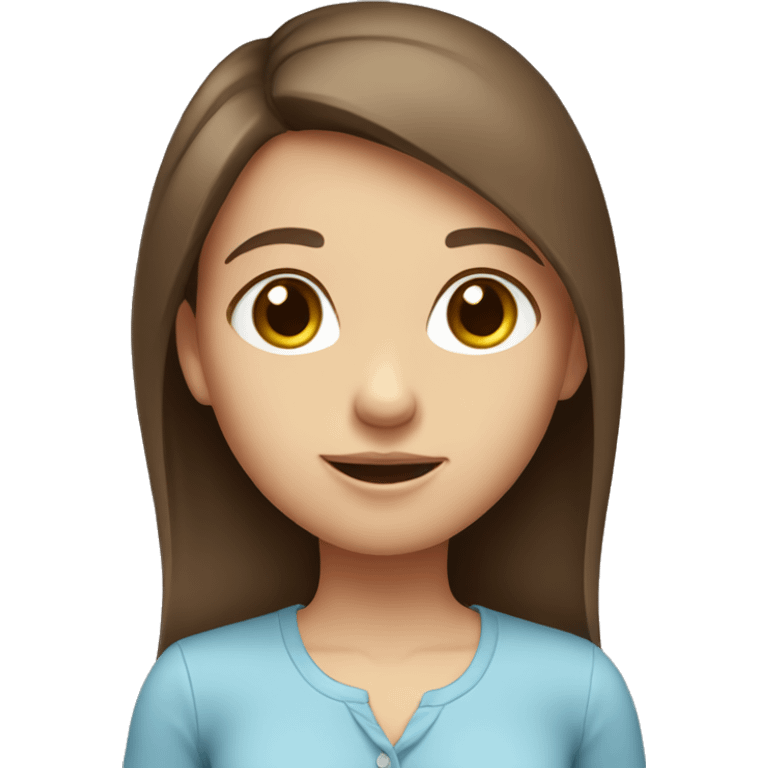 Cute girl with straight brown hair and blue eyes in a shirt emoji