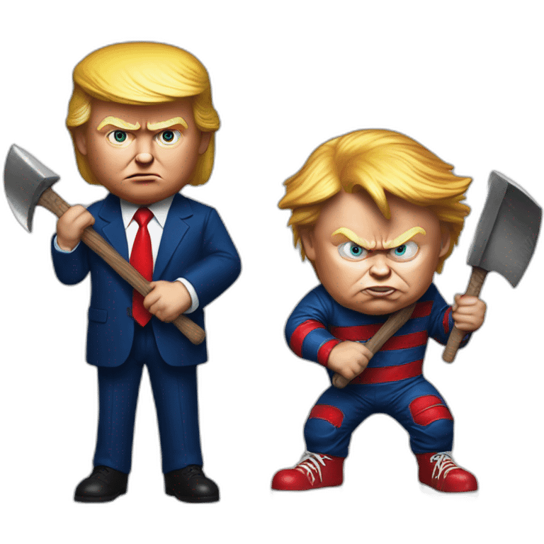 Trump as chucky with an axe emoji