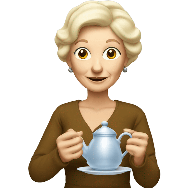 Old Blonde woman holding glass teapot emoji