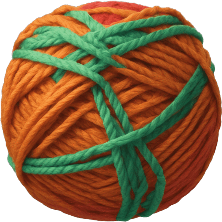 A ball of yarn with the thread colors green (#0DC09D), orange (#F18046 ), blue (#FA6863 ) and red (#3D95FD emoji