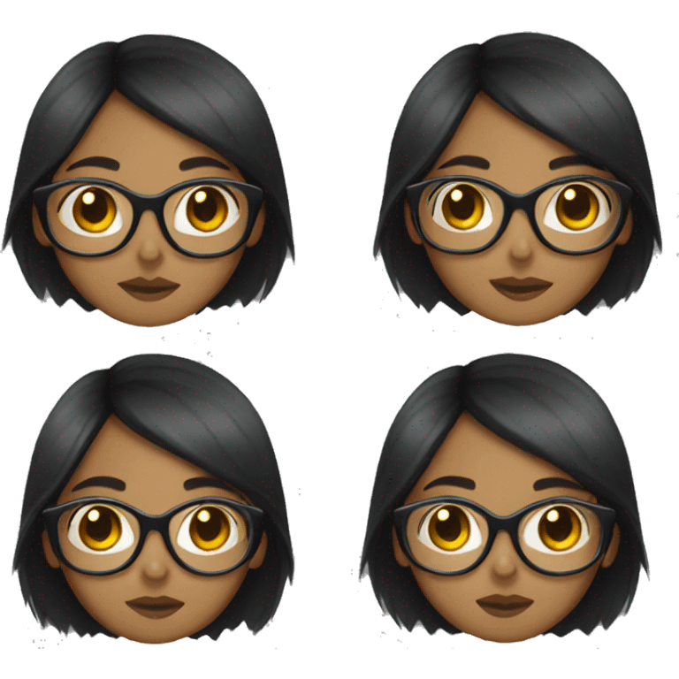 middle length black haired girl with transparent glasses emoji