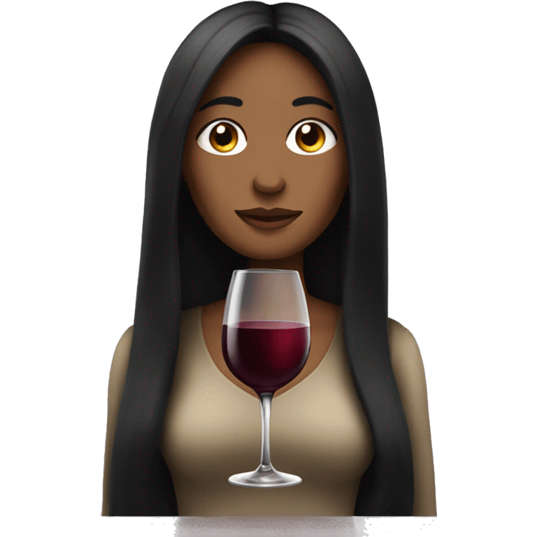 plae woman with black long hair and a glass of wine emoji