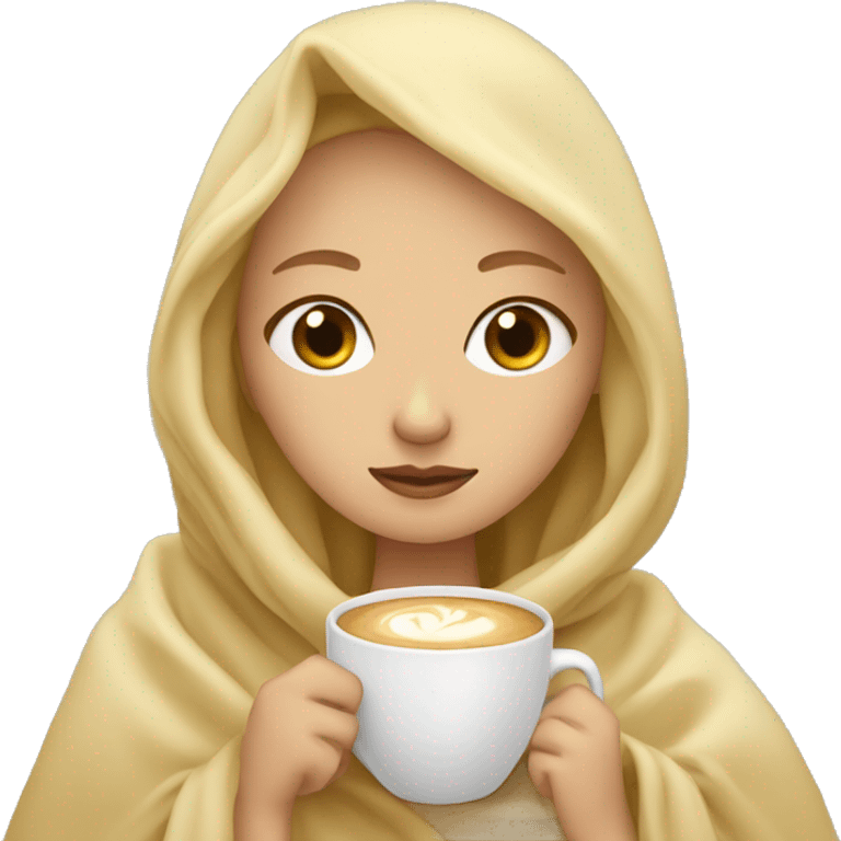 girl with blonde hair inside a blanket sipping coffee eyes closed emoji