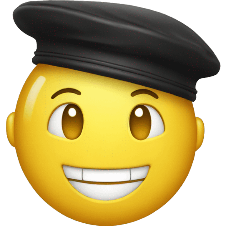 round yellow face with black beret, smiling,  one teeth, unkempt emoji