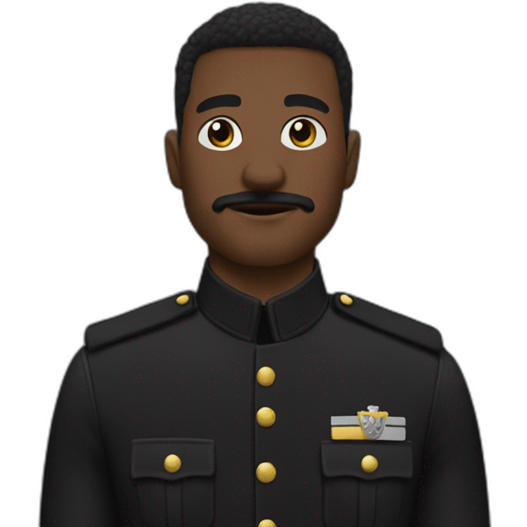 black man with undercut and a mustache style snot brake in black uniform emoji