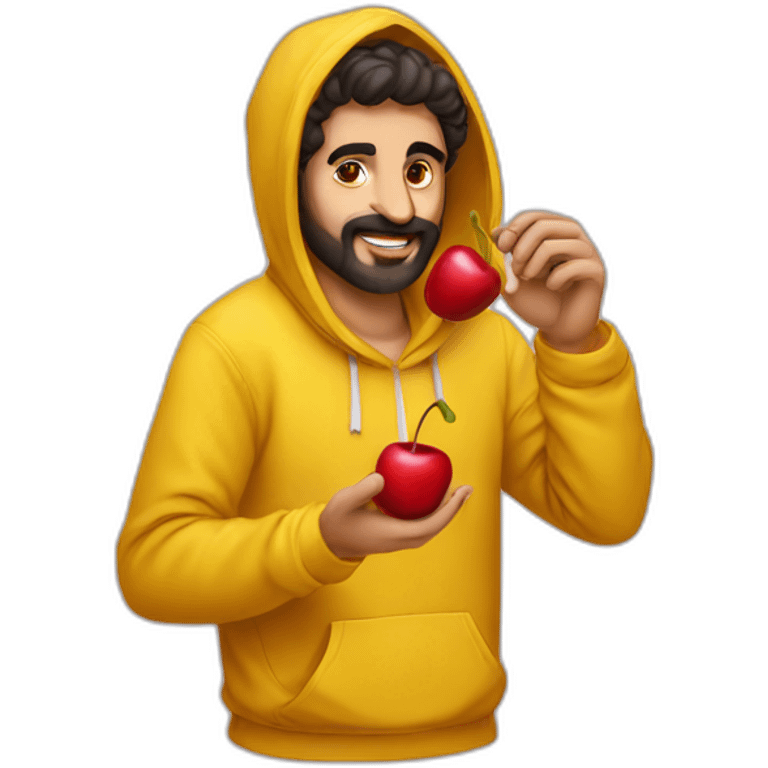 Armenian men in yellow hoodie eating cherries emoji