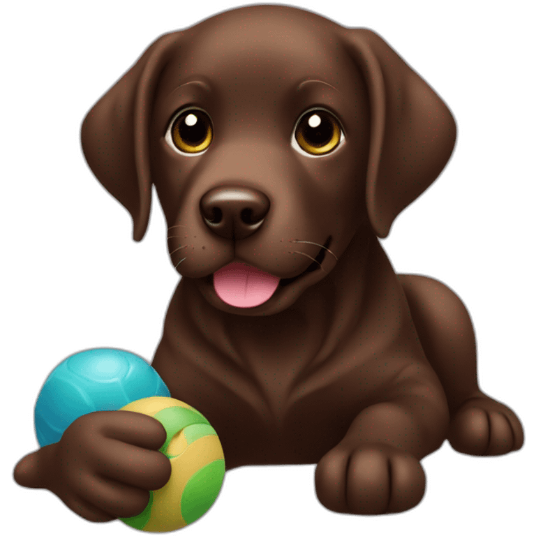 Chocolate labrador playing with toy emoji