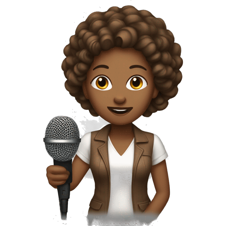 brown skinned lady with brown hair with a microphone  emoji