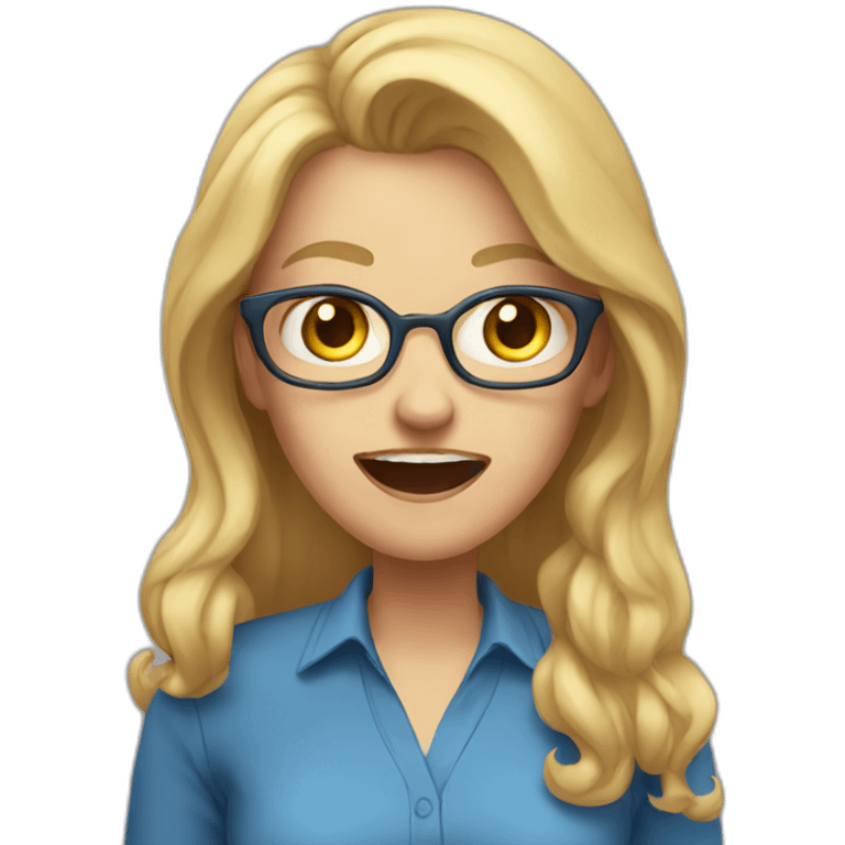 woman teacher long blonde hair blue shirt yelling emoji