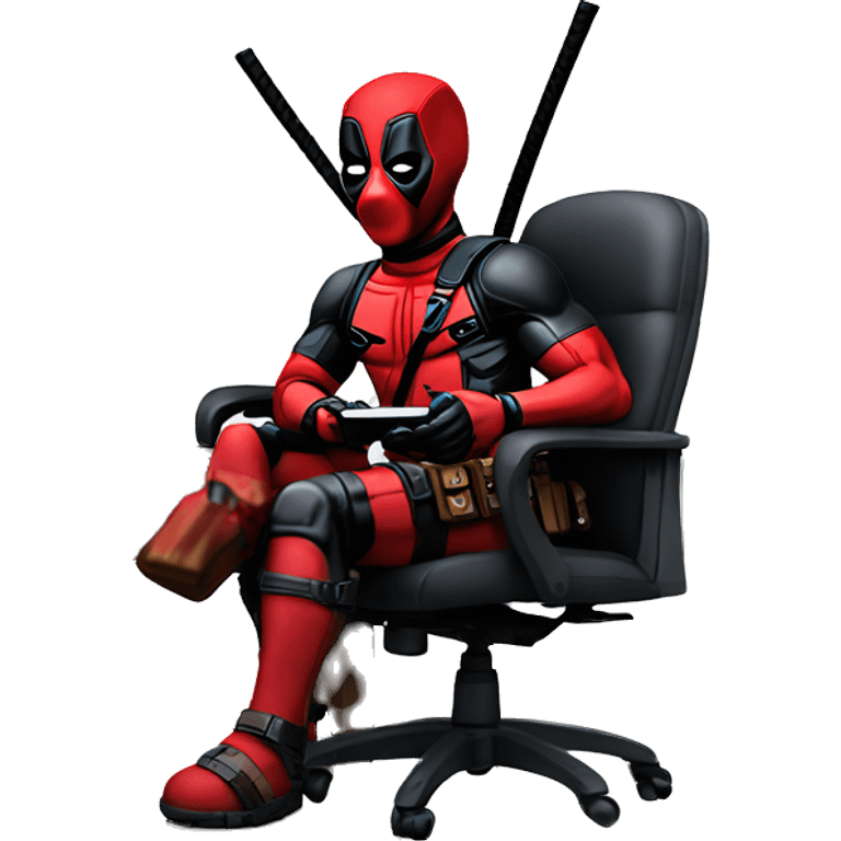 Deadpool holding xbox controller sitting at a desk emoji