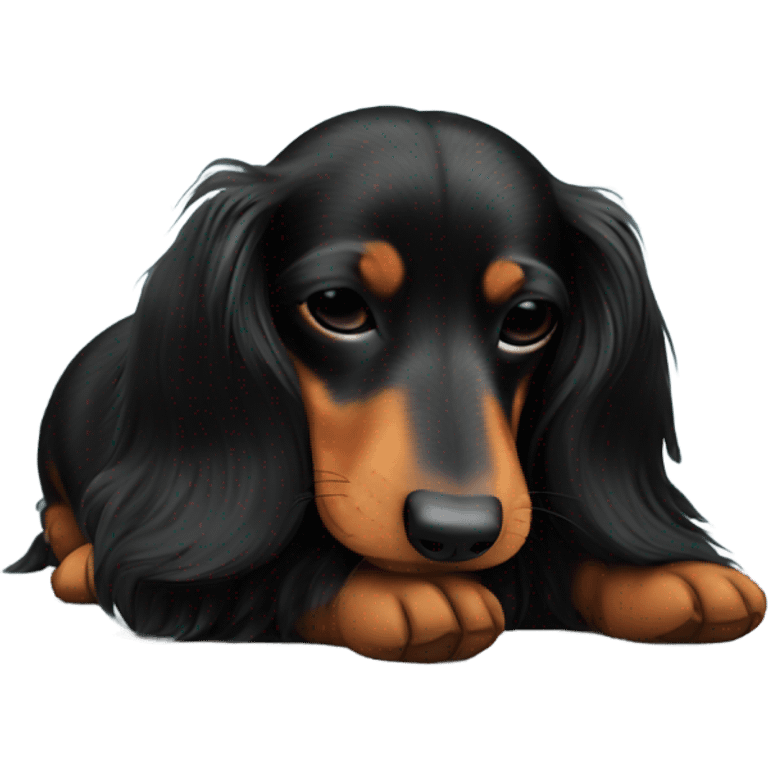 Black long haired Dachshund sleeping emoji