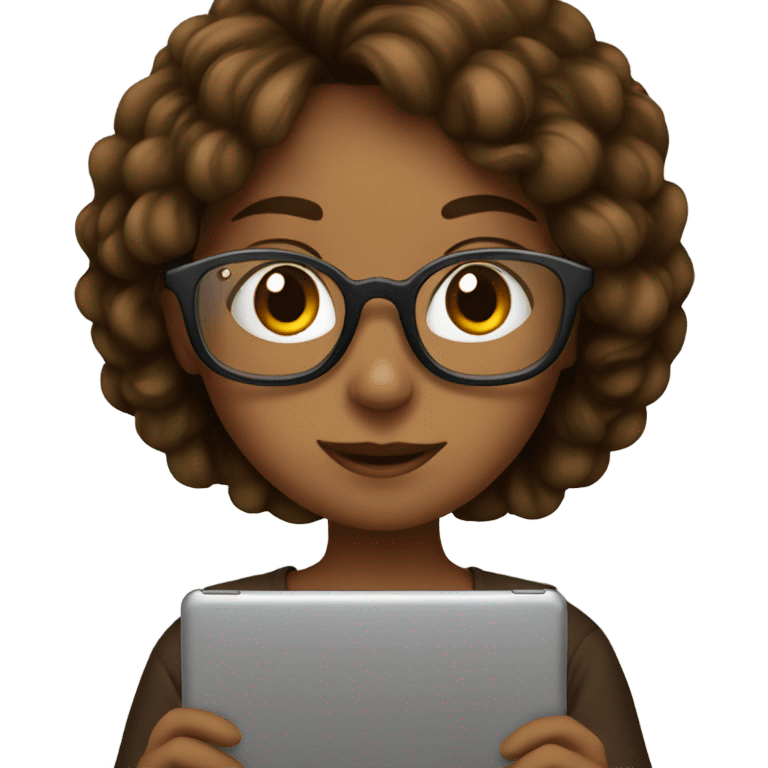 A girl with glass and iPad brown emoji