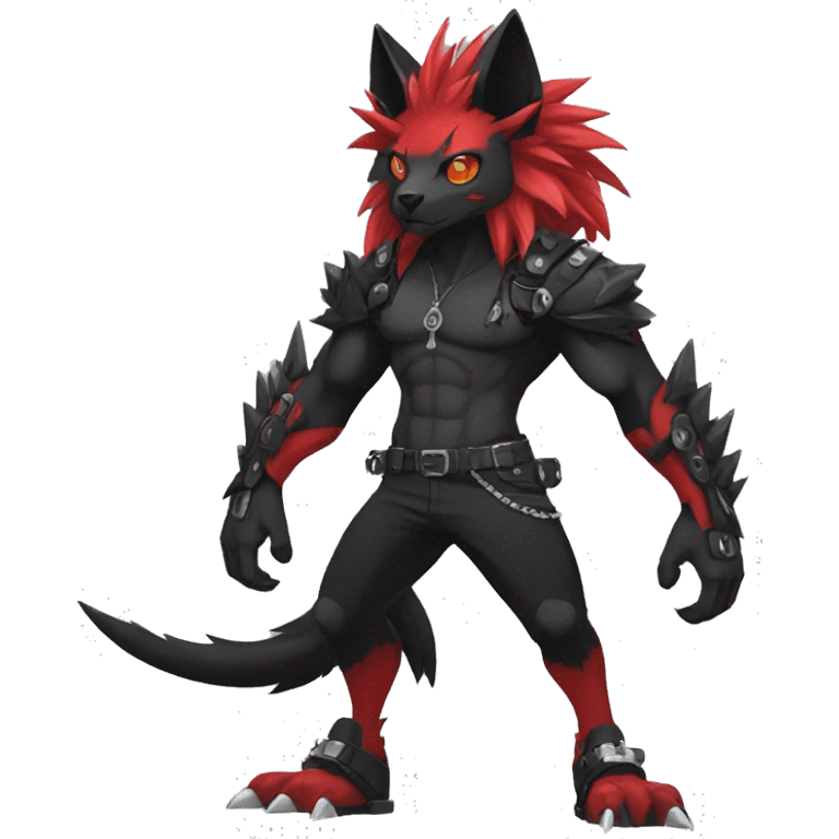 cool edgy black punk red animal hybrid Fakemon full body emoji