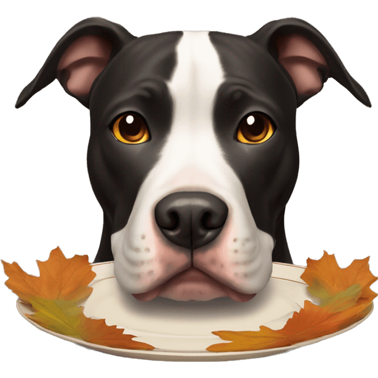 Black pitbull with thanksgiving plate brown eyes emoji