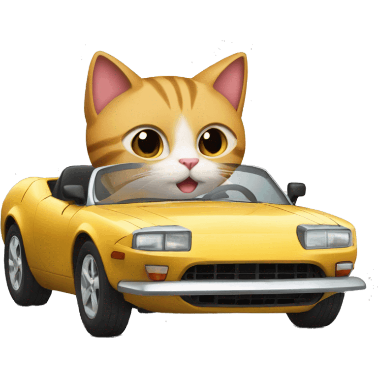 Cat driving a sports car and car number is GPT emoji