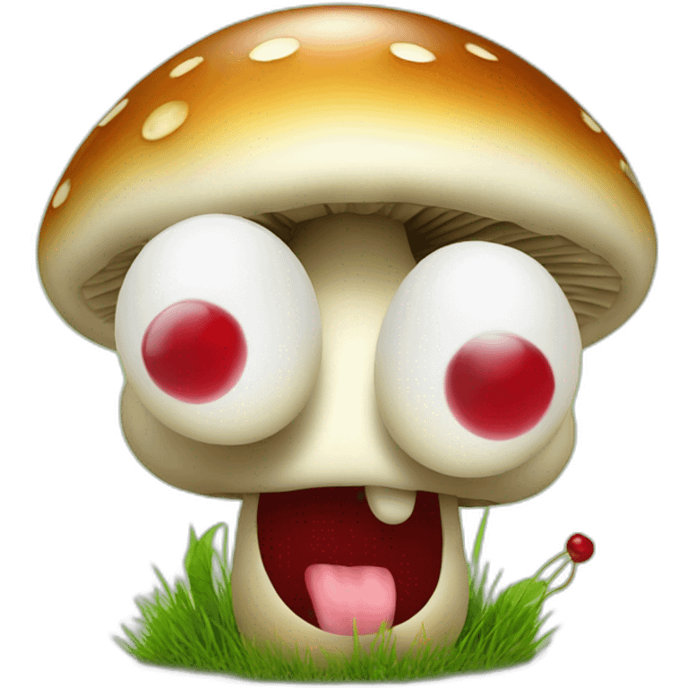 mashroom with eyes and smile with cherry and grass emoji