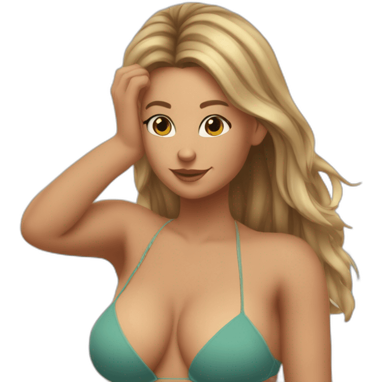 Slim-thicc Caucasian woman bikini hands-in-hair pose (beach body) full body emoji