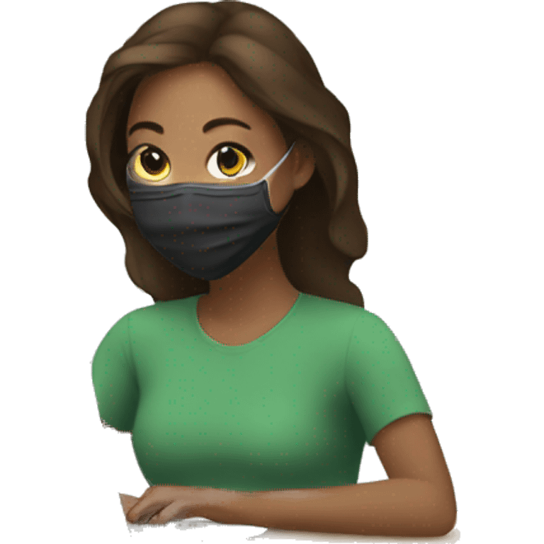 teen woman wearing mask and working on a laptop emoji