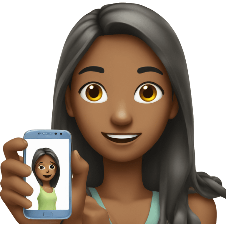 a girl with a phone making selfie emoji