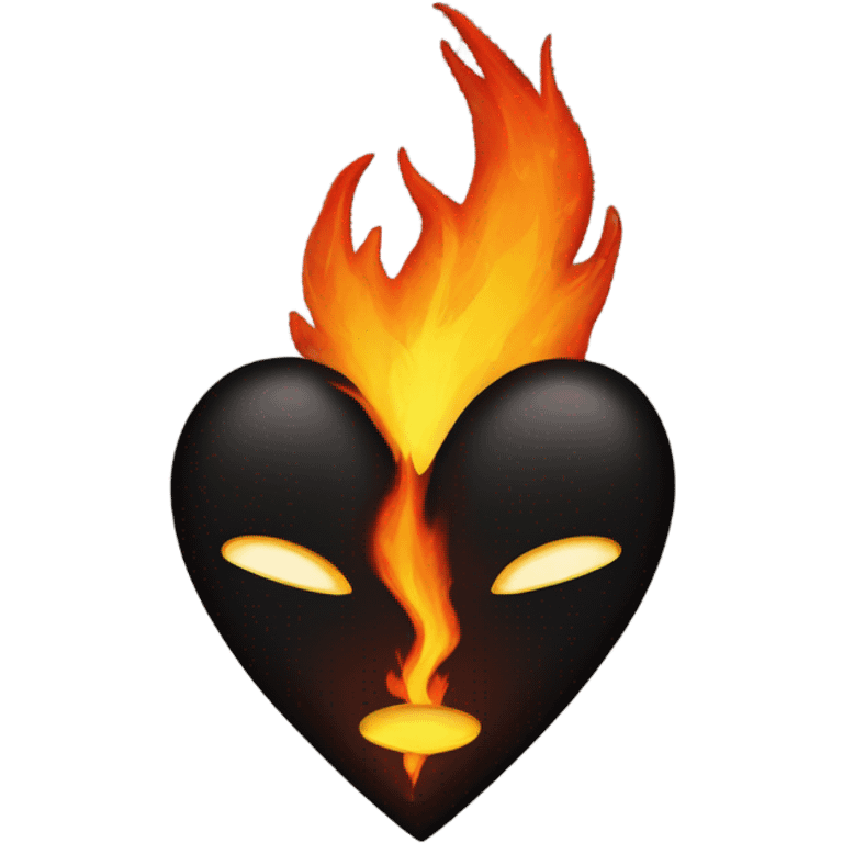 dark heart with blazing fire core shaped as the heart emoji