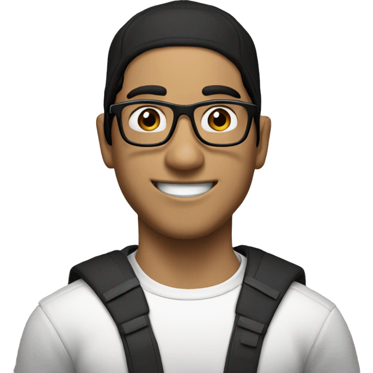 A happy gamer with Dark hair, a black cap and glasses emoji