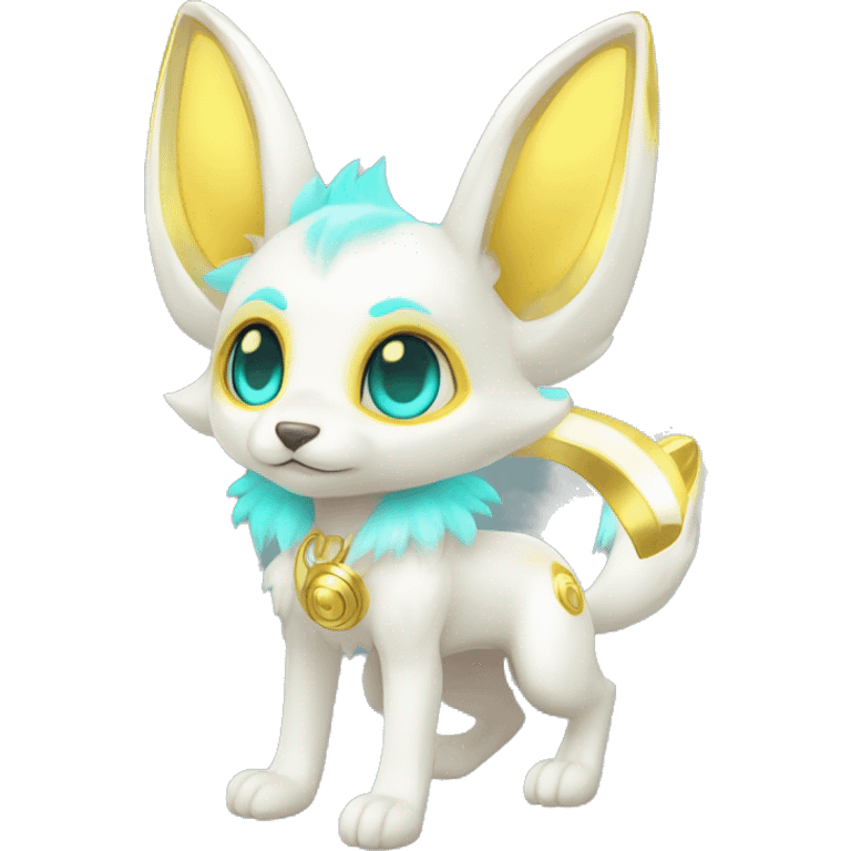 Shiny White Angelic Electric Albino Umbreon. cyan eyes and cyan markings. Golden Anubis-rings. full body emoji