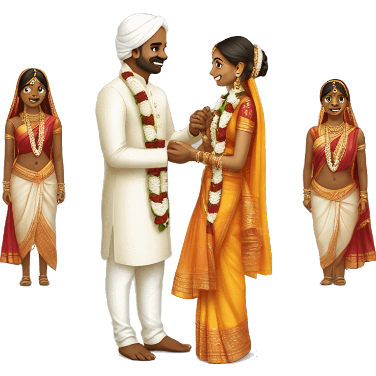 tamil culture engagement ceremony..create emoji of the coules exchanging rings with south indian traditional costumes..fair skin..no moustche for groom emoji