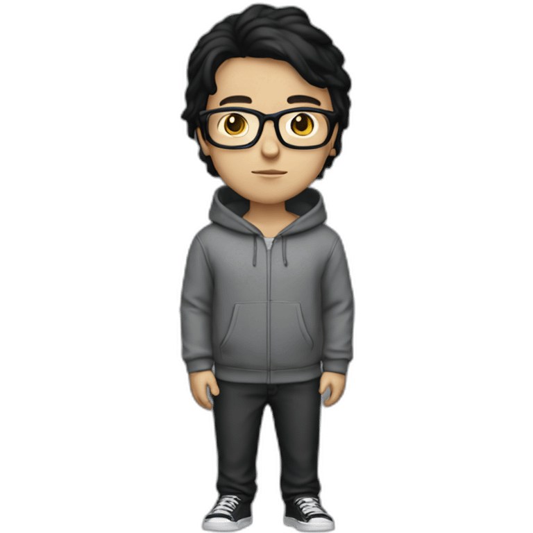 white boy with spects with black hair with full body with hoodie emoji