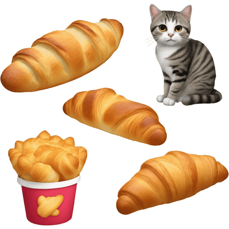 Kat dat een baguette eet met een croissant  emoji