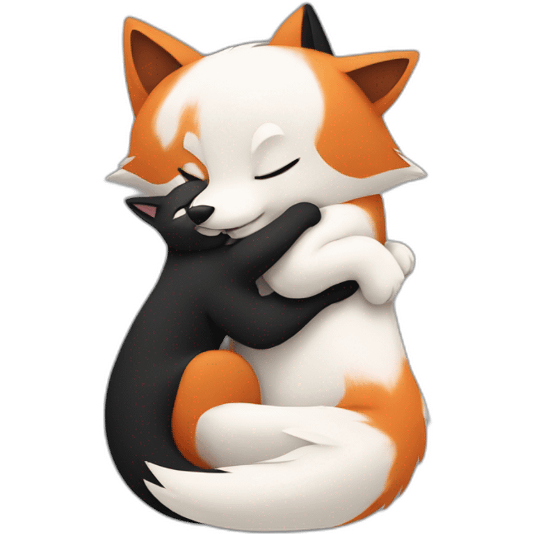 Fox hug black and white cat emoji