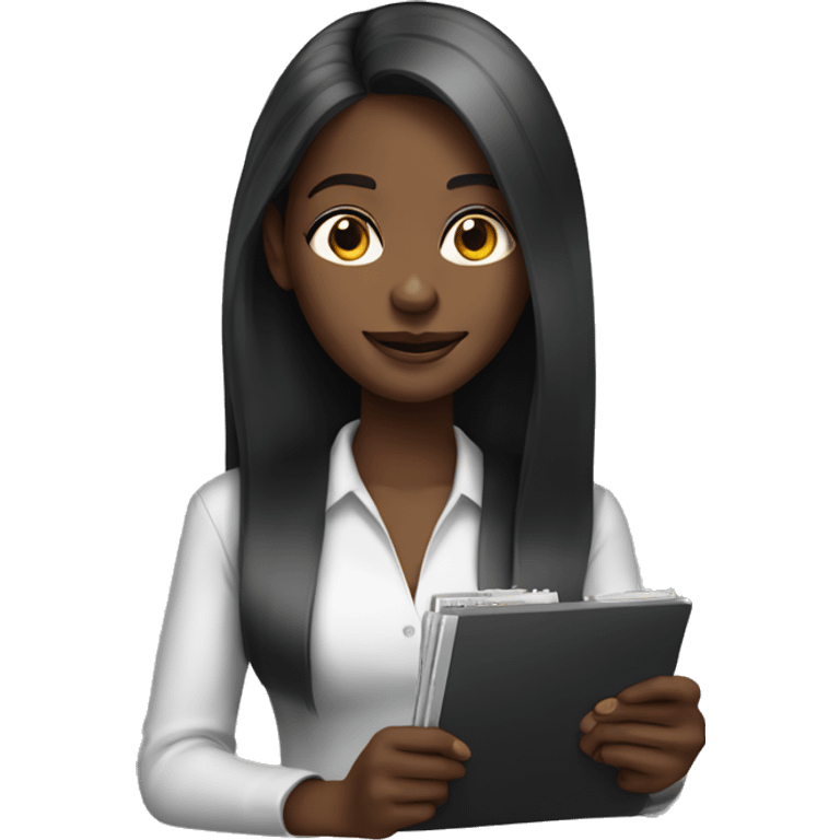 Black lady with calculator and straight long hair emoji