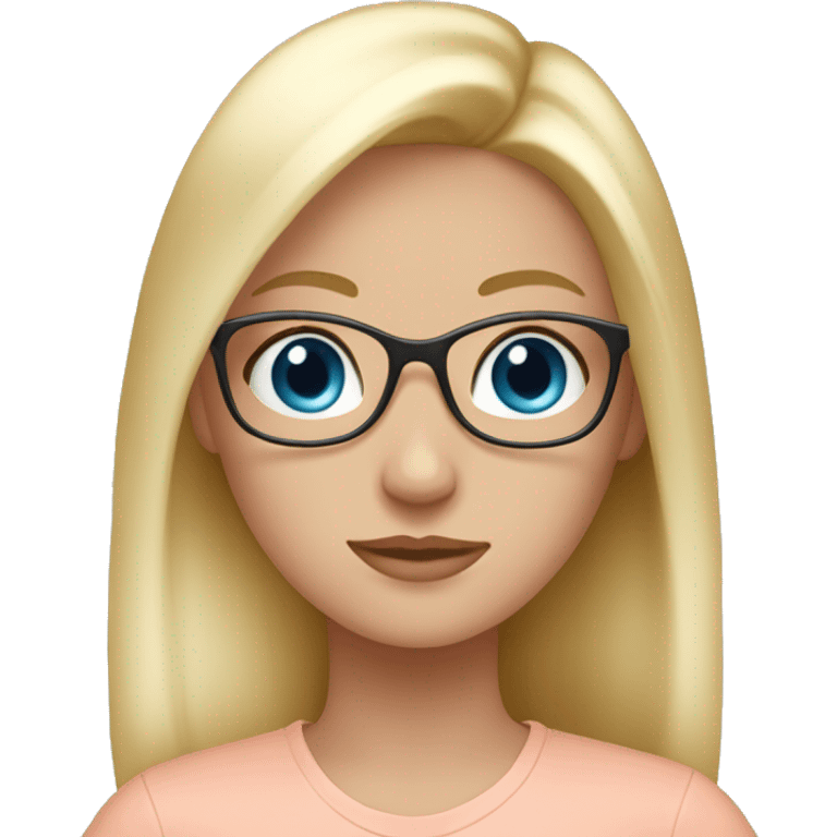 blonde girl with blue eyes in a light salmon top with glasses emoji